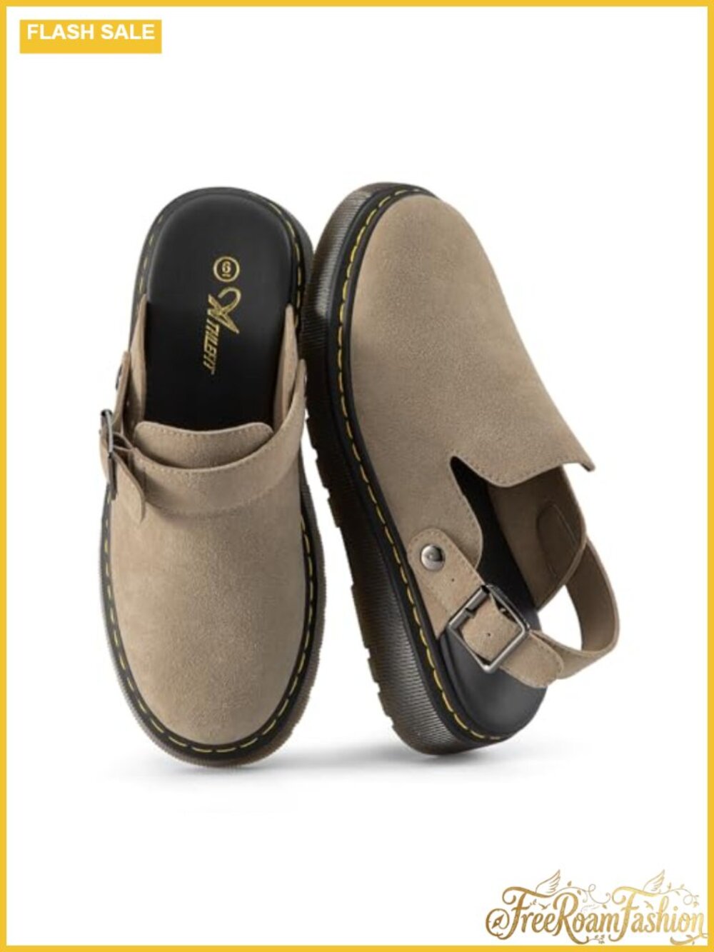 Suede Clogs with Back Strap Slip On Mules Platform Comfortable Walking